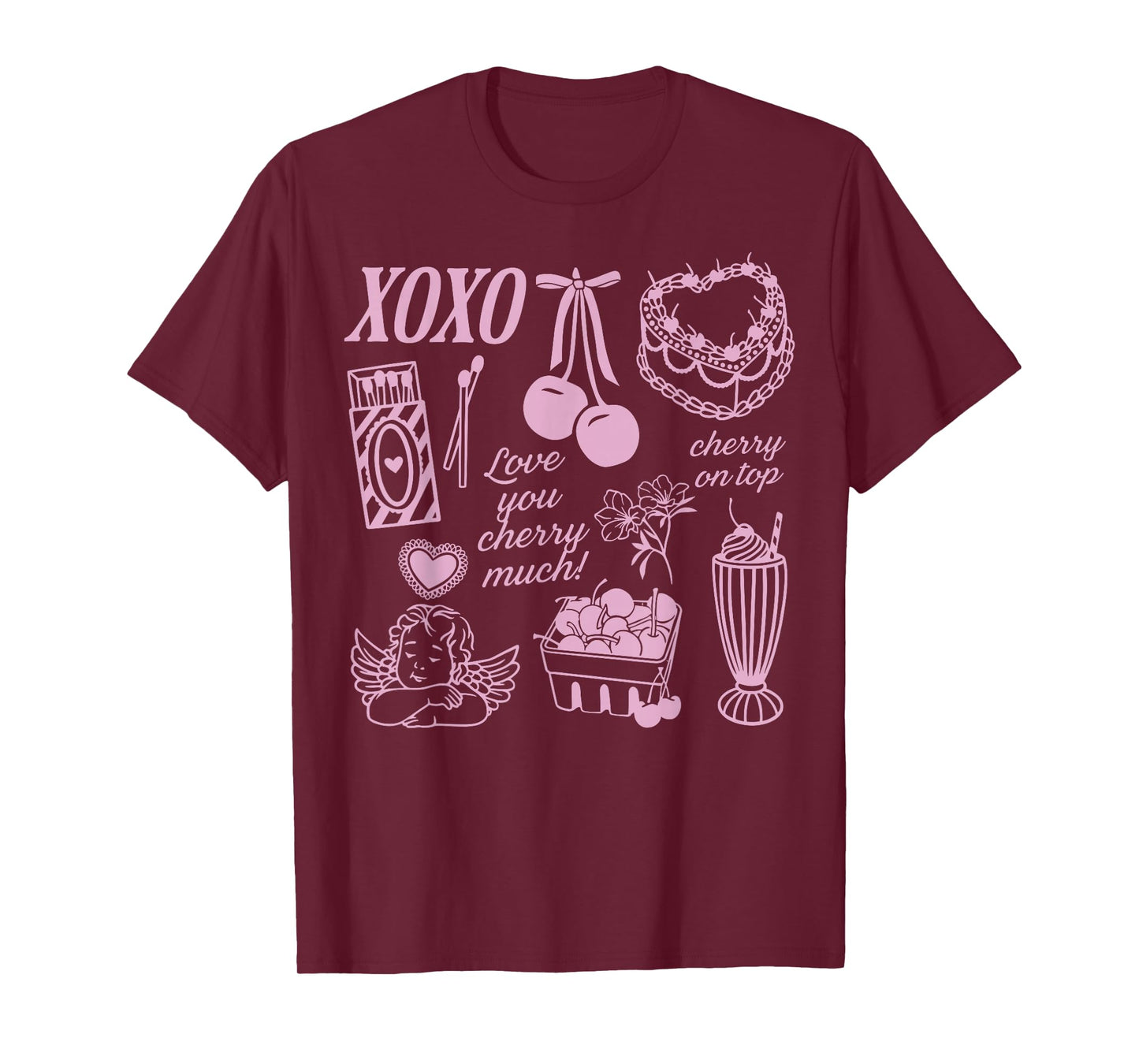 Cherry Cake XOXO Heart Womens Valentines Day T-Shirt