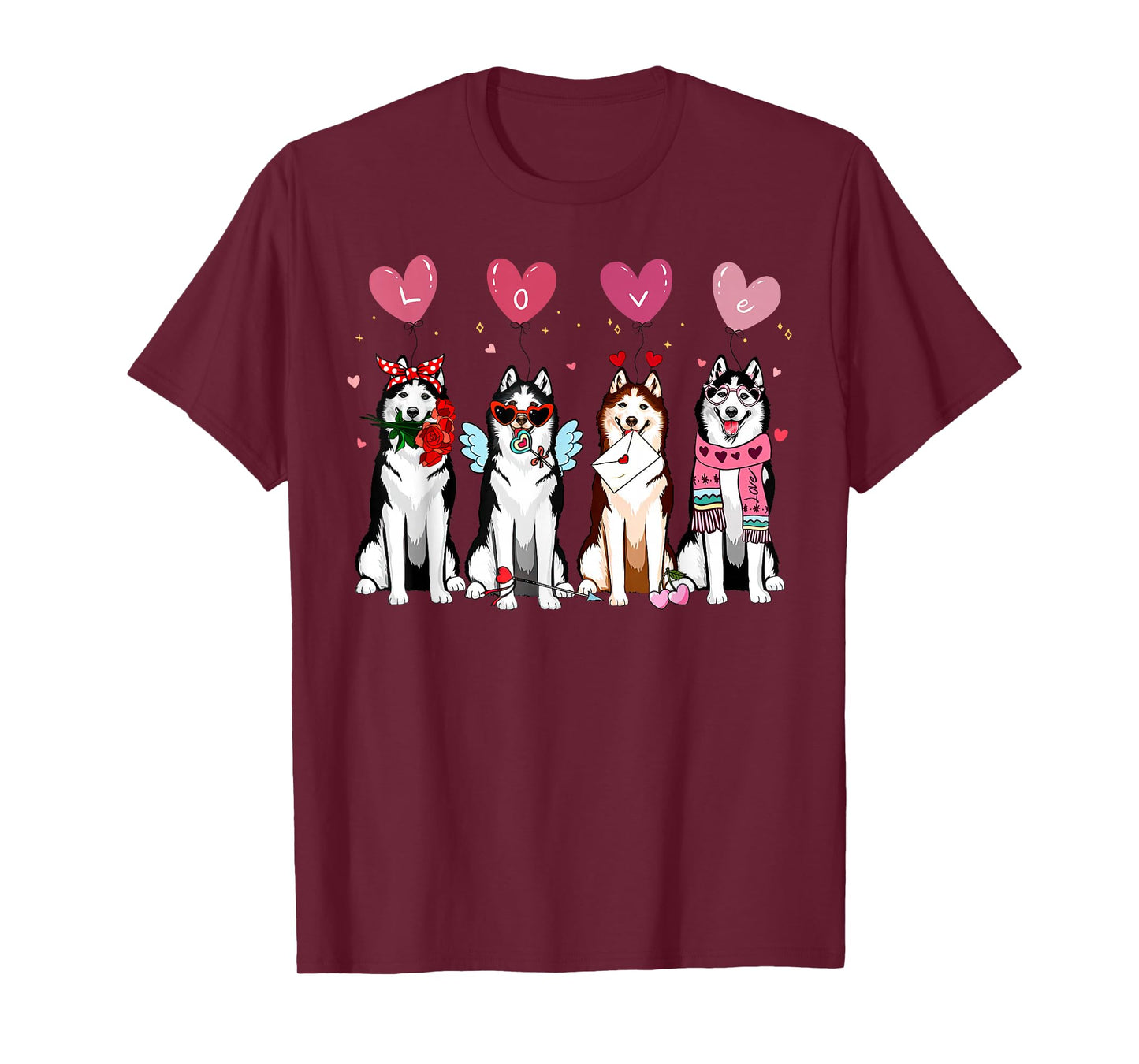 Valentine Siberian Husky Balloon Heart Dog Mom Animal Lover T-Shirt