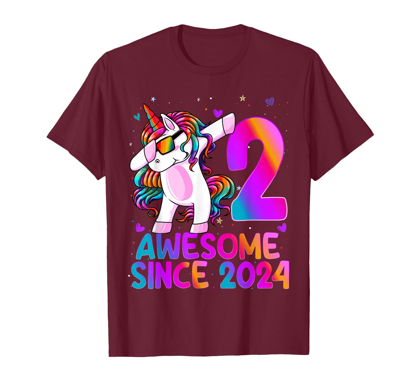 2 Year Old Girl Awesome Since 2024 Unicorn 2nd Birthday Girl T-Shirt