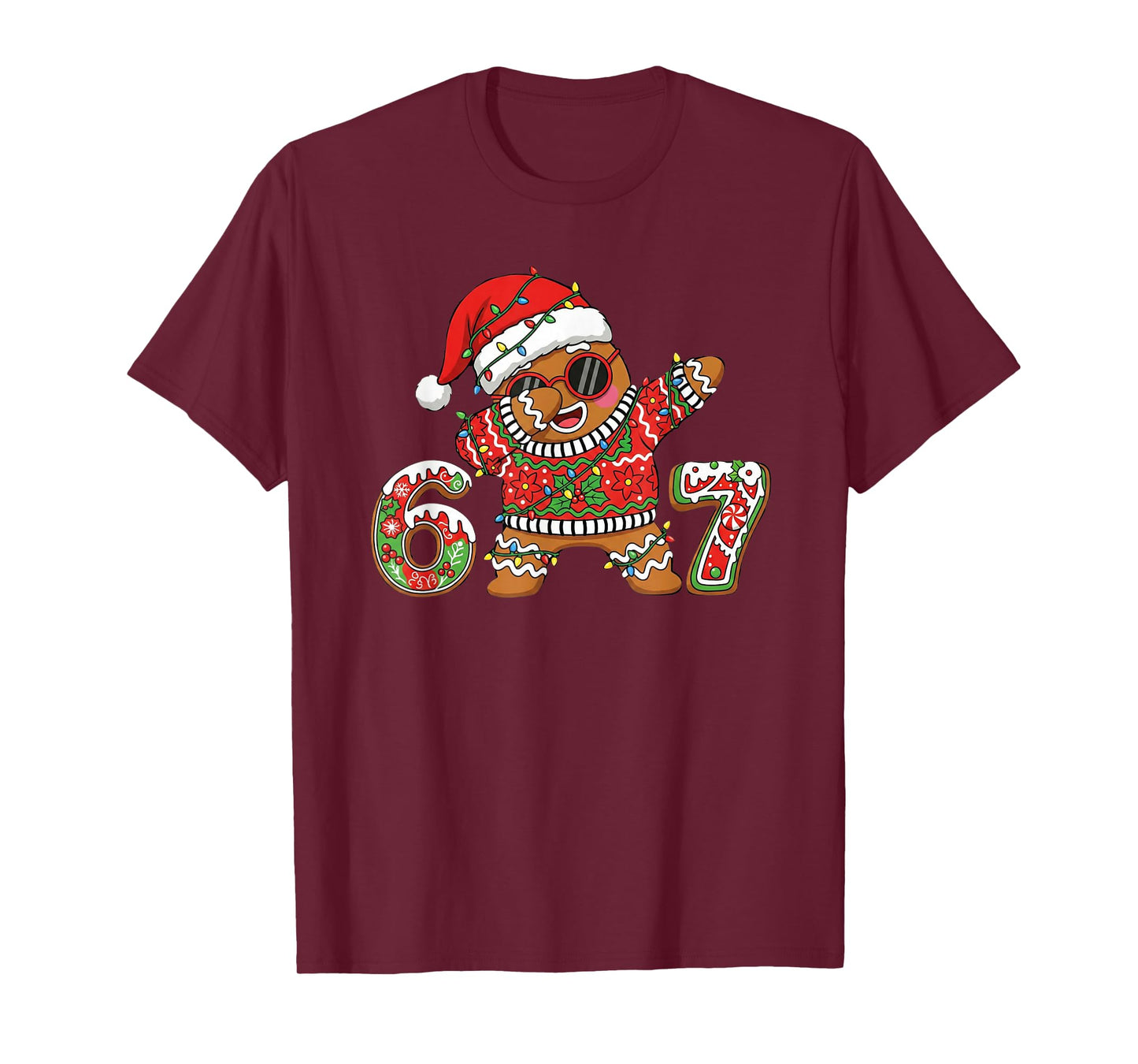 Funny 67 Gingerbread Six Seven Ice Cream Drip Christmas Meme T-Shirt
