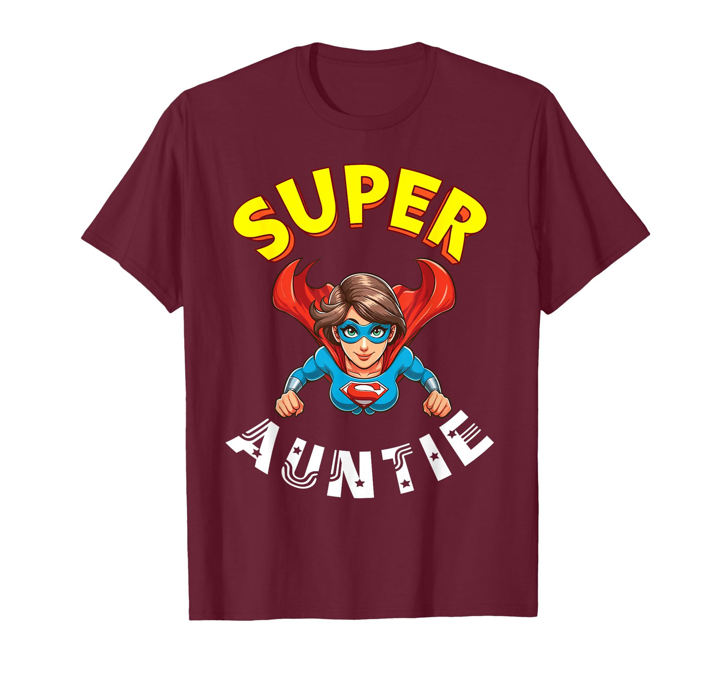 Super Auntie Hero Cape Flying Cartoon Funny Niece Nephew T-Shirt
