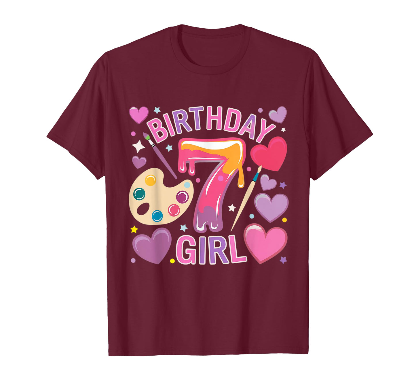 Birthday Girl 7 Year Old Art Painting Party 7th Birthday T-Shirt