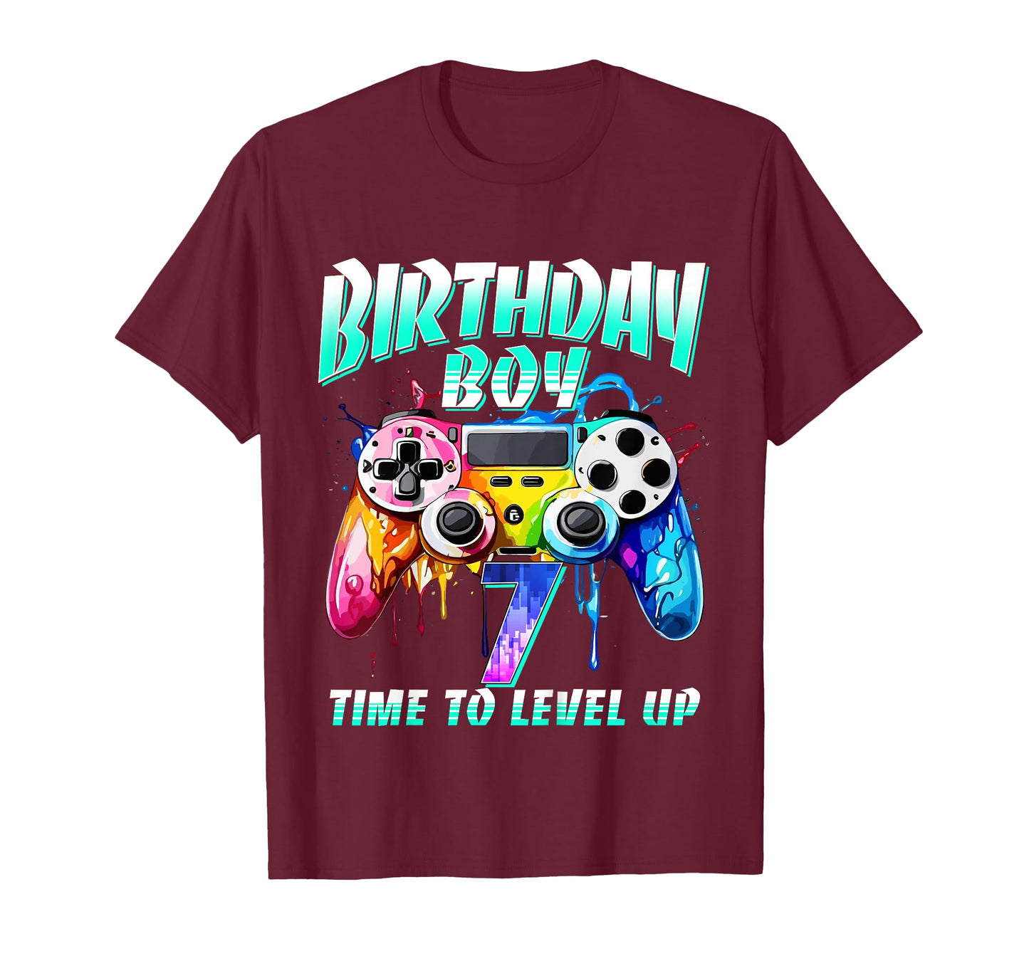 Kids Birthday Boy Time To Level Up Gamer Video Game 7 Years Old T-Shirt