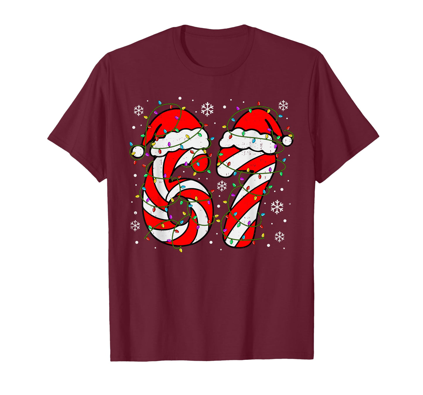 Christmas 67 Candy Cane Six Seven Meme Lights Santa Hat Xmas T-Shirt