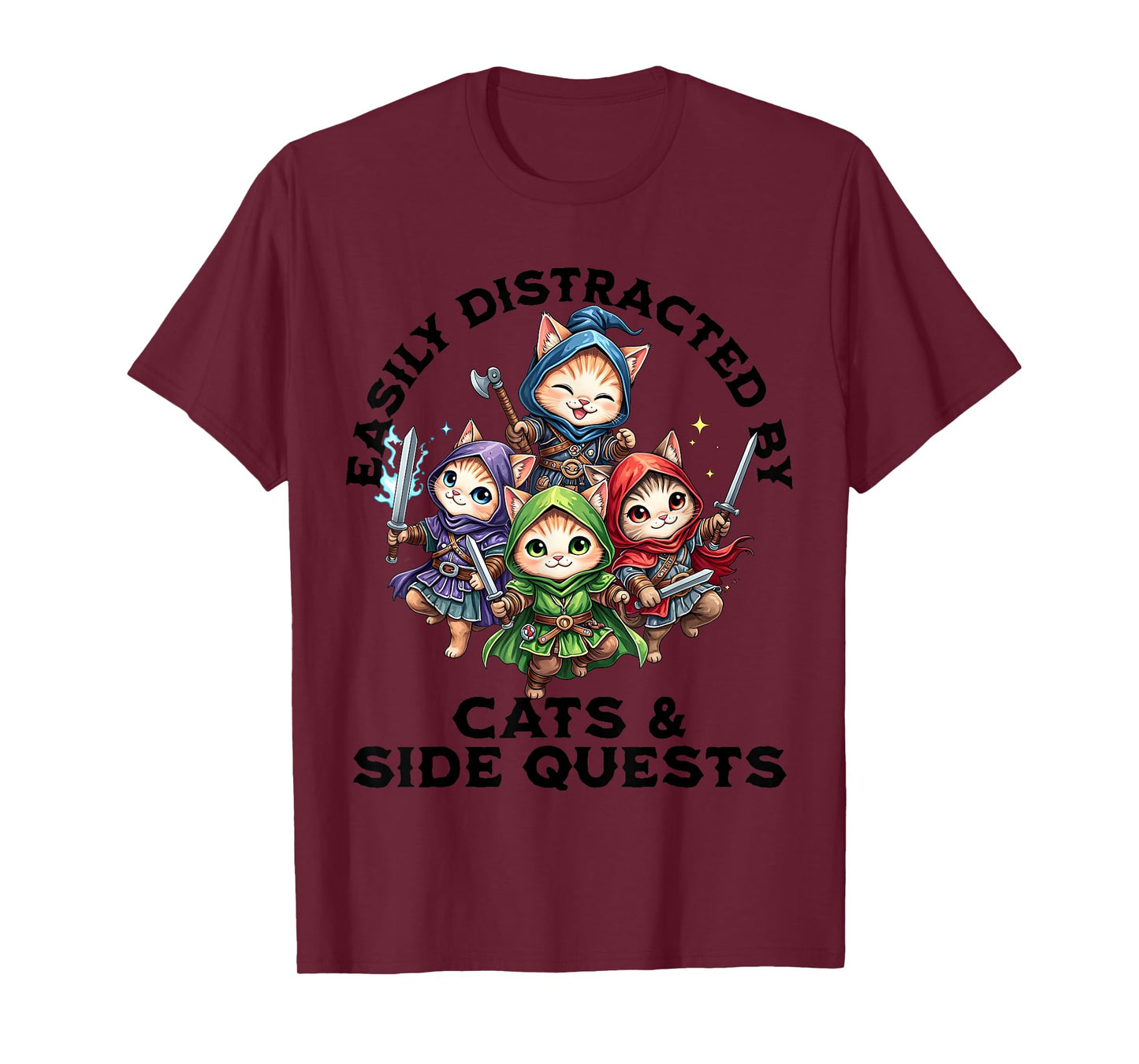 Cats Side Quest Geeky Stuff Funny Cat RPG Gamer Merch Men T-Shirt