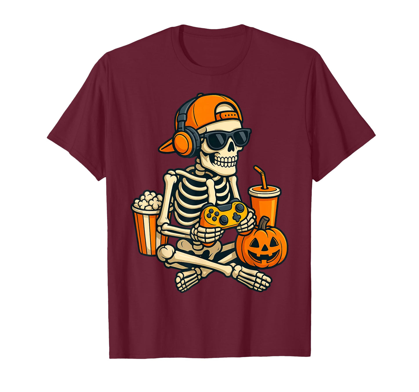 Halloween Skeleton Gamer Video Gaming Boys Men Kids Tees T-Shirt