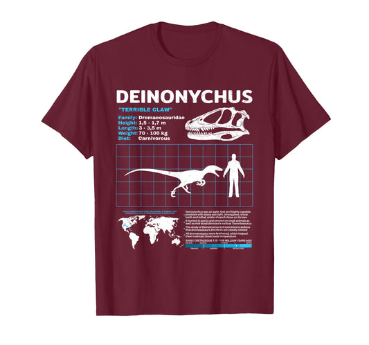 Deinonychus Fact Sheet Skull Fossil T-Shirt