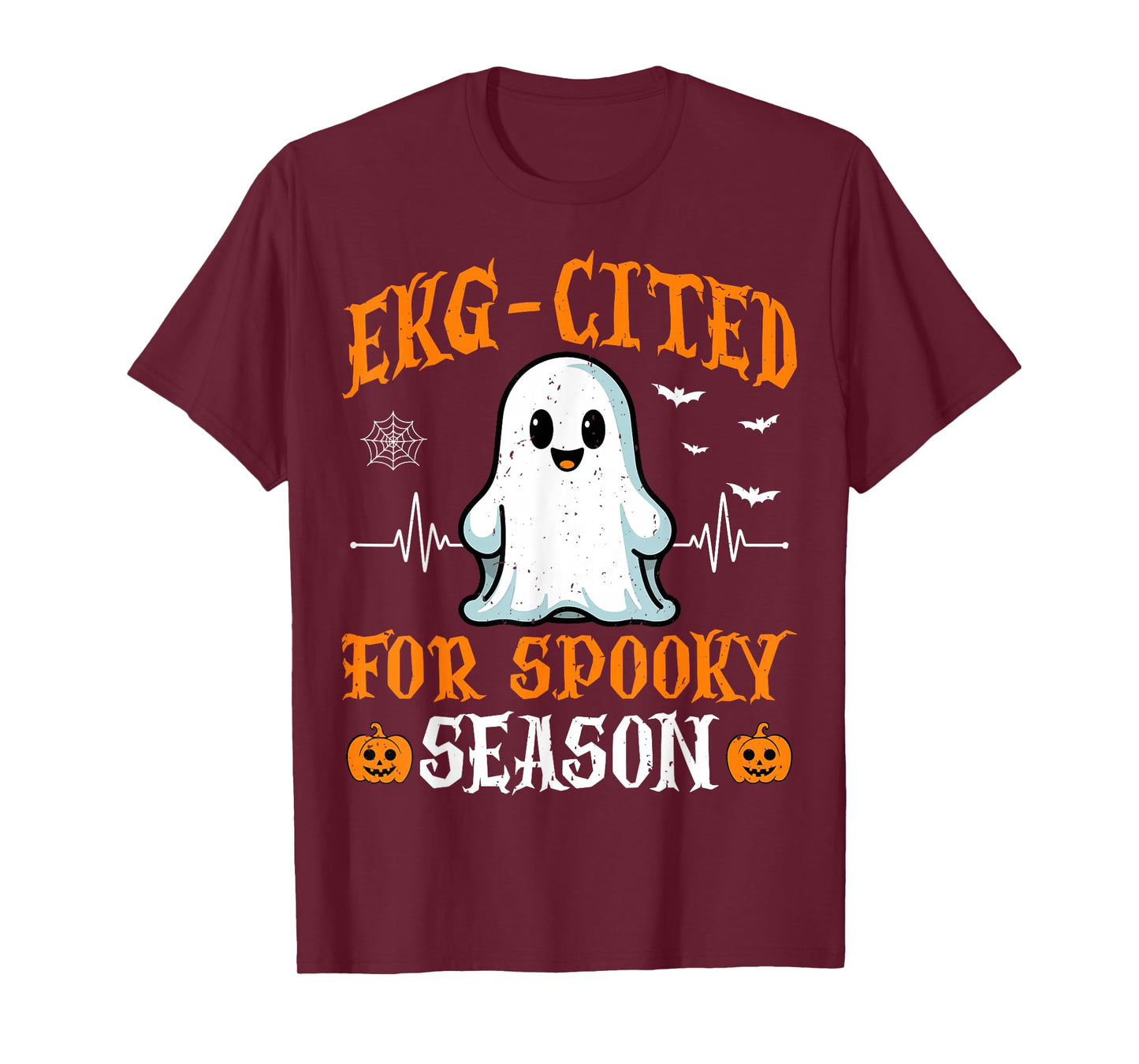 Heartbeat EKG Cited Spooky Cardiac Nurse Ghost Halloween T-Shirt