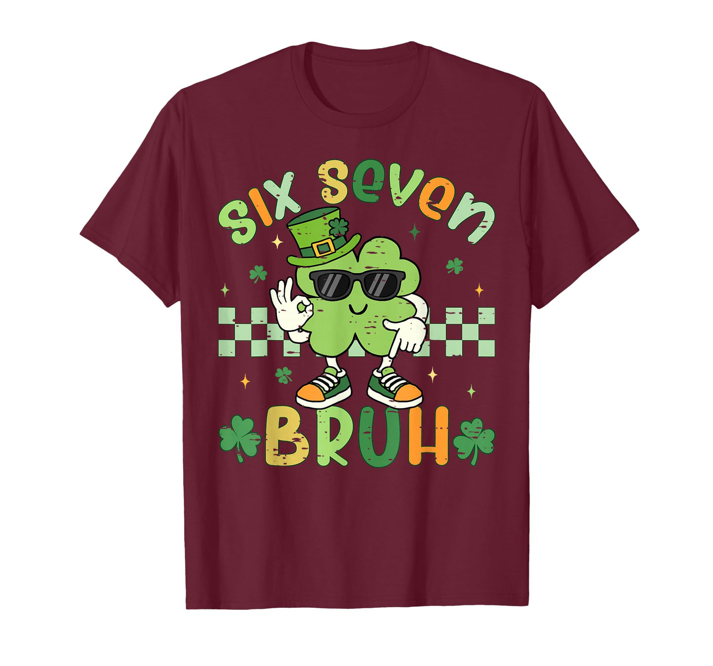 Funny Six Seven Bruh Shamrock St Patricks Day Kids Boys Girl T-Shirt