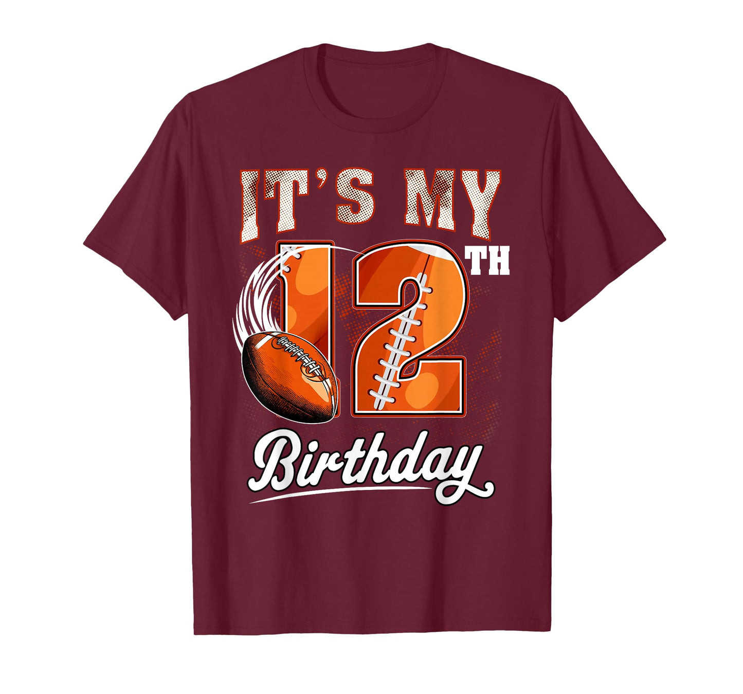 Kids 12 Year Old It's My 12th Birthday Football Themed Party T-Shirt
