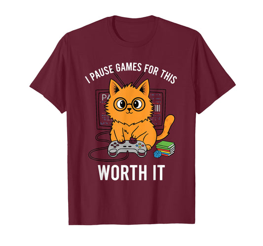 I Pause Games for This Funny Orange Cat Video Gamer T-Shirt