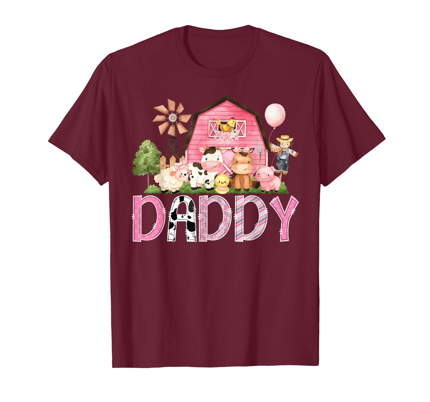 Daddy Pink Farm Cow Birthday Girl Matching Family T-Shirt