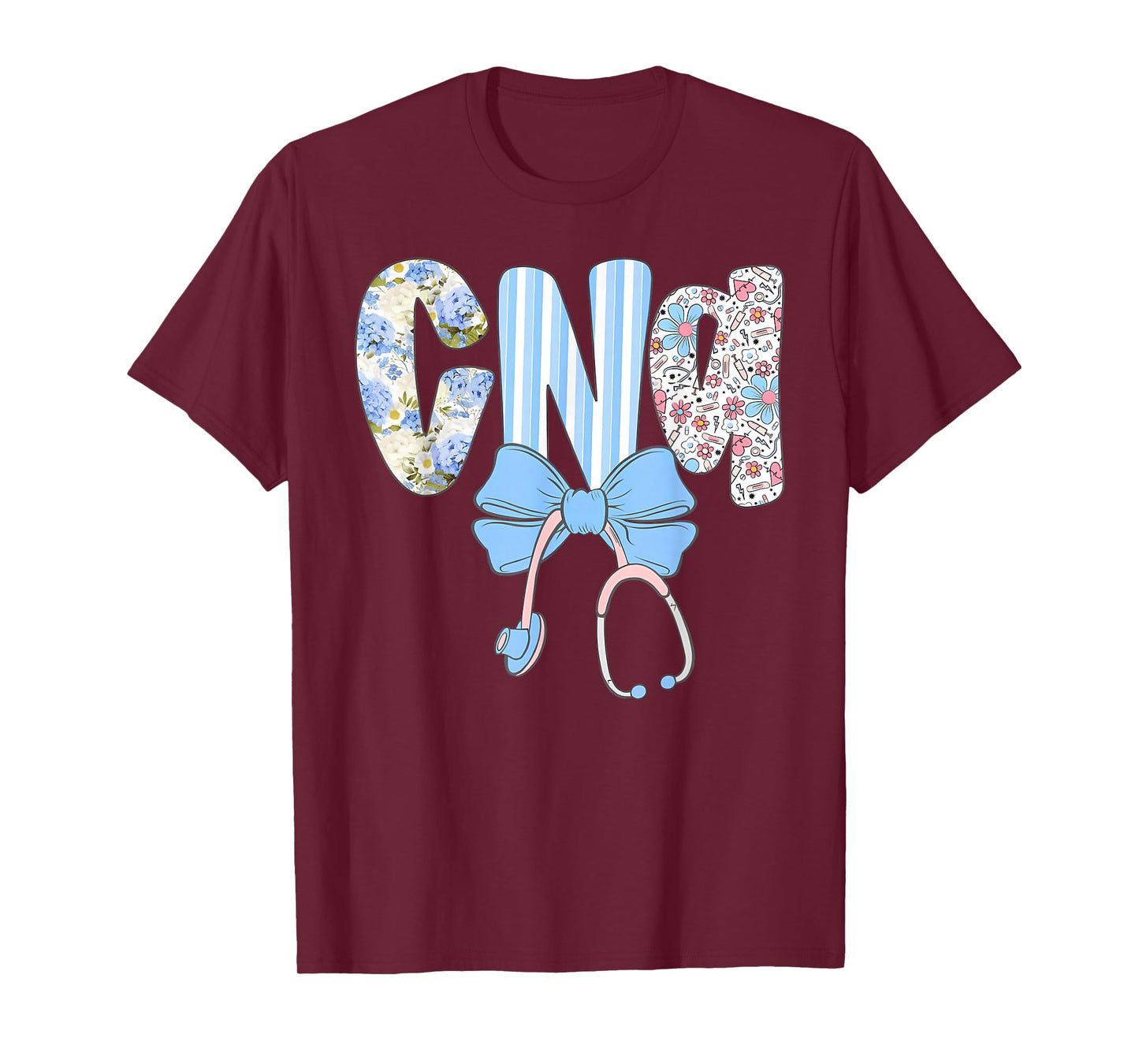 Coquette CNA Nurse Blue Floral Stethoscope Bow Cute Nurse T-Shirt