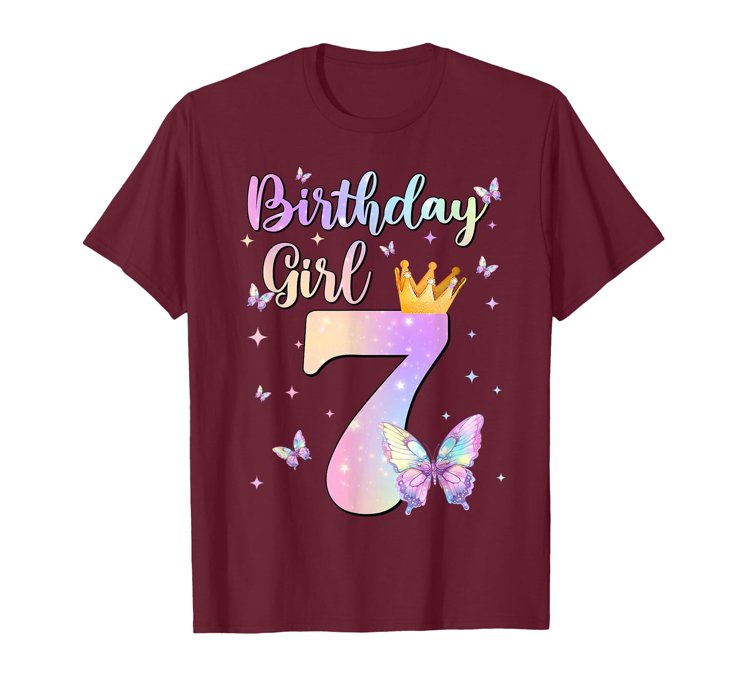 Birthday Girl 7 Year Old Butterfly Theme Party 7th Bday Kids T-Shirt