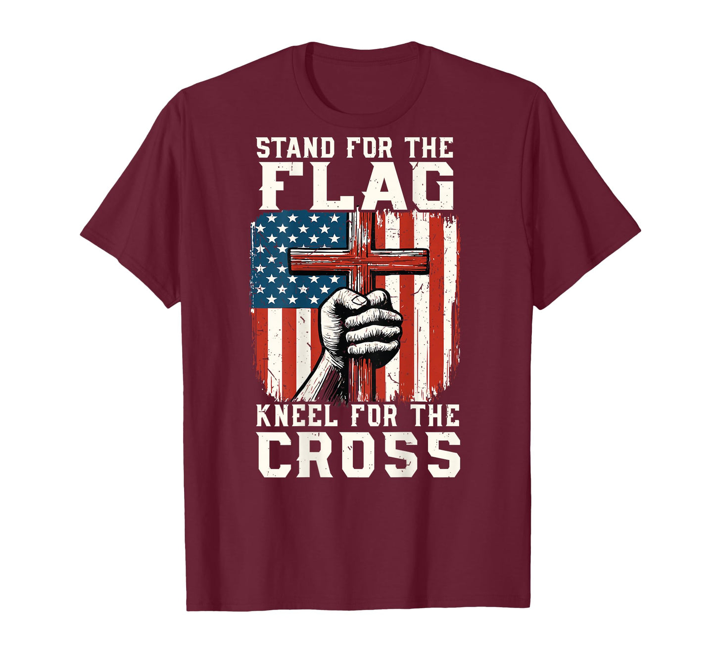 Men Stand for Flag Kneel The Cross Patriotic Christian Faith T-Shirt