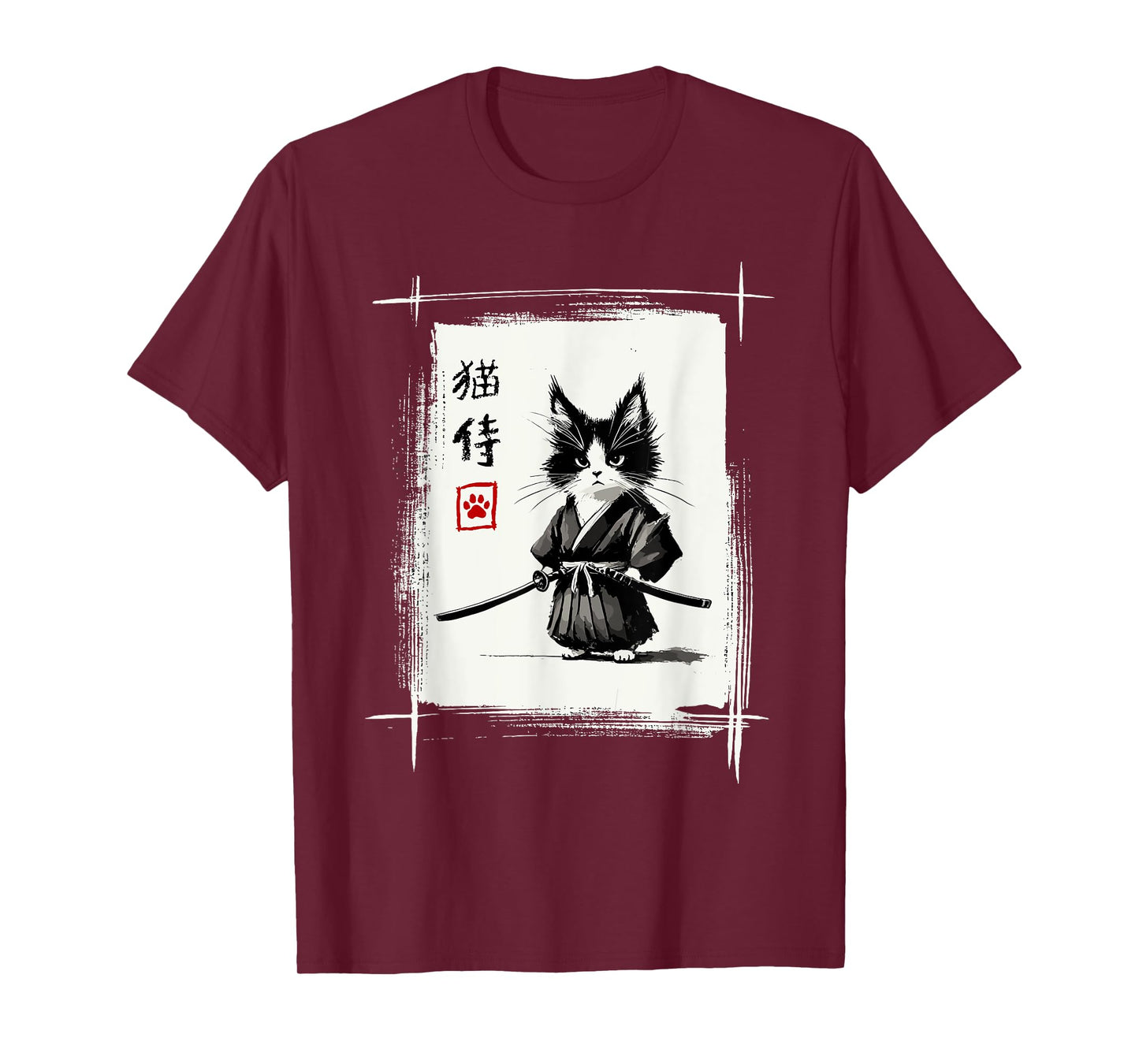 Samurai Cat Japanese Art Sumi-e Novelty Kawaii Funny Cat Men Women Girls Kids T-Shirt