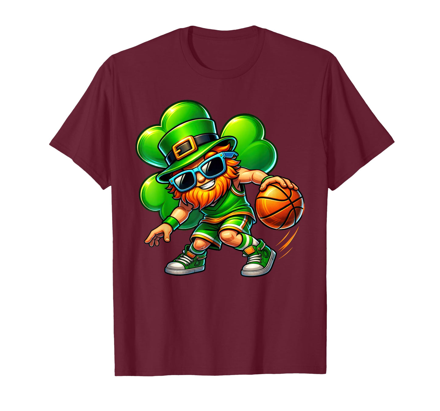 Funny Leprechaun Playing Basketball Men Kid Boys Patrick Day T-Shirt