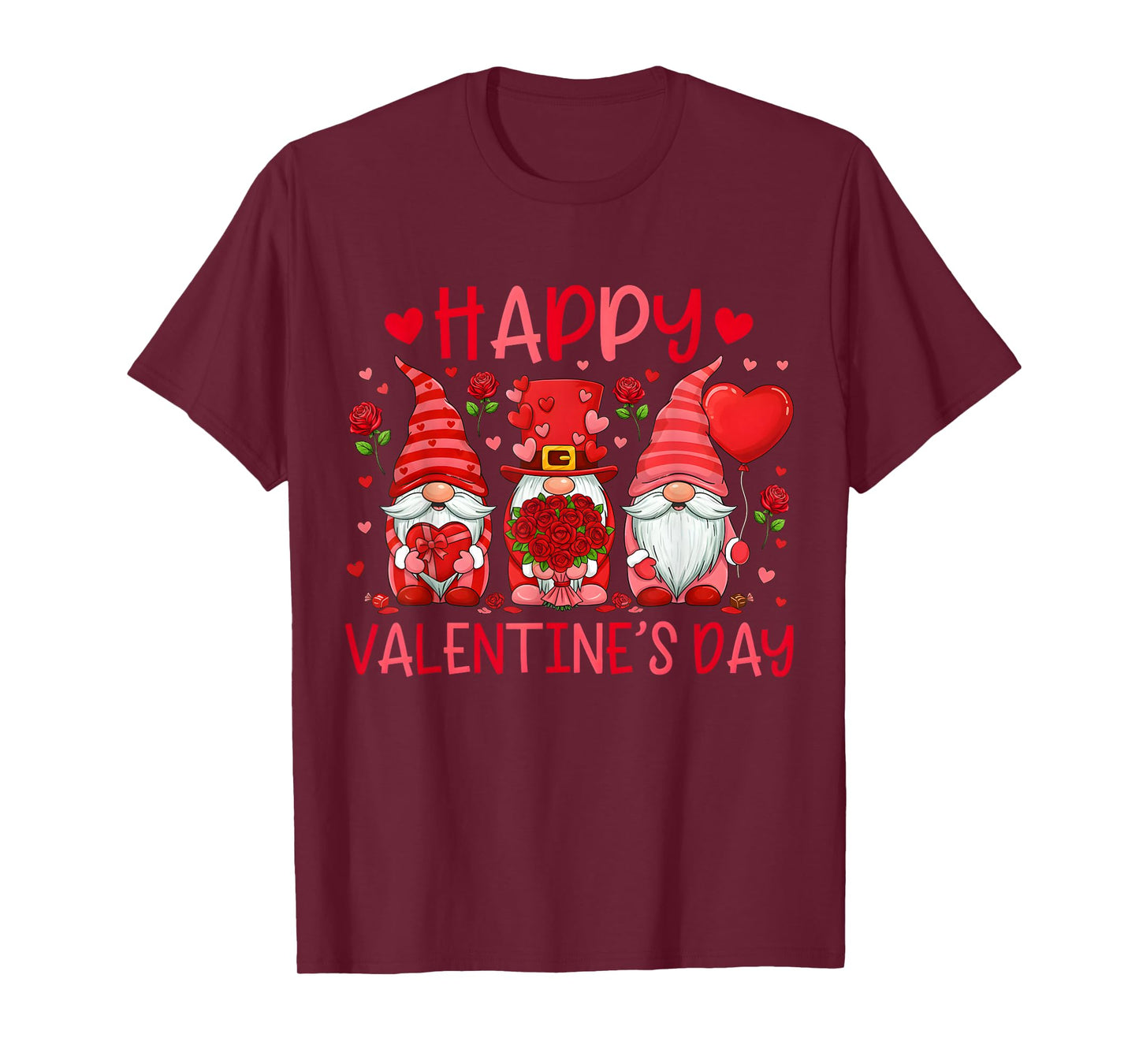 Cute Three Gnomes and Heart Love Happy Valentine's Day T-Shirt