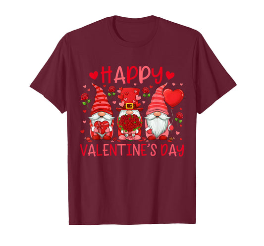 Cute Three Gnomes and Heart Love Happy Valentine's Day T-Shirt