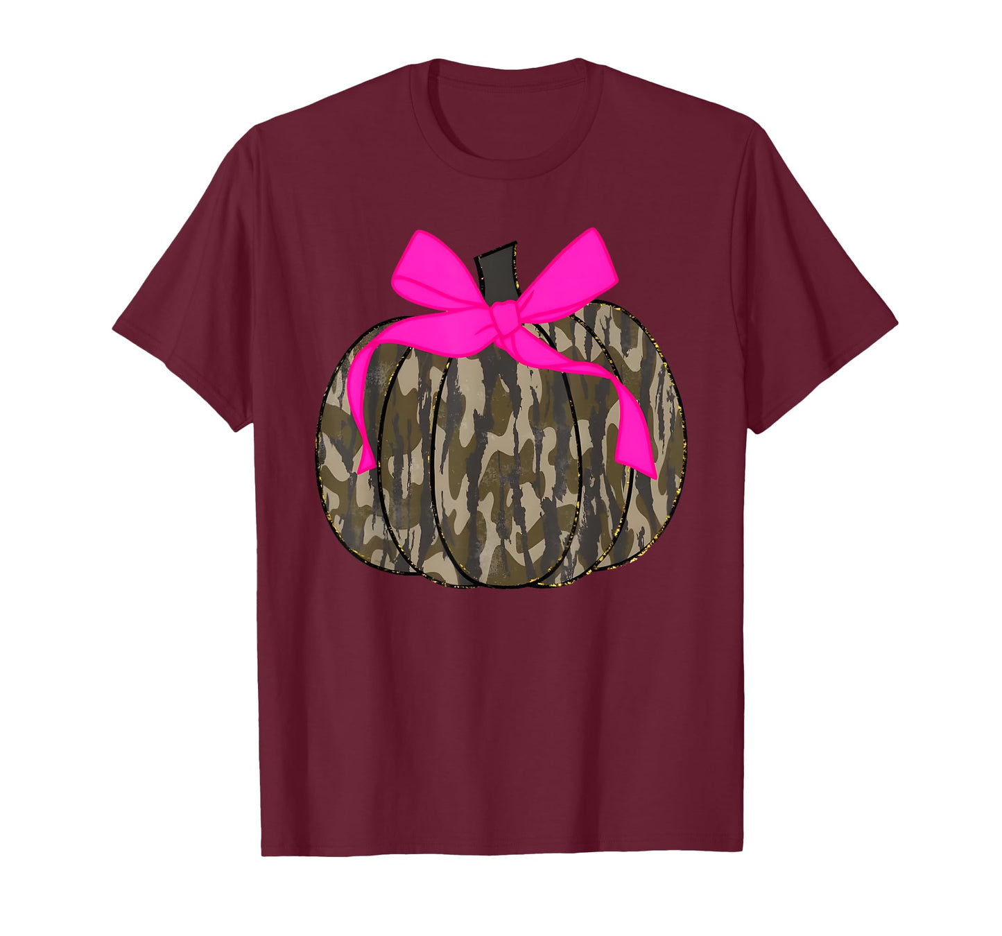 Camo Pumpkin Pink Coquette Bow Thanksgiving T-Shirt