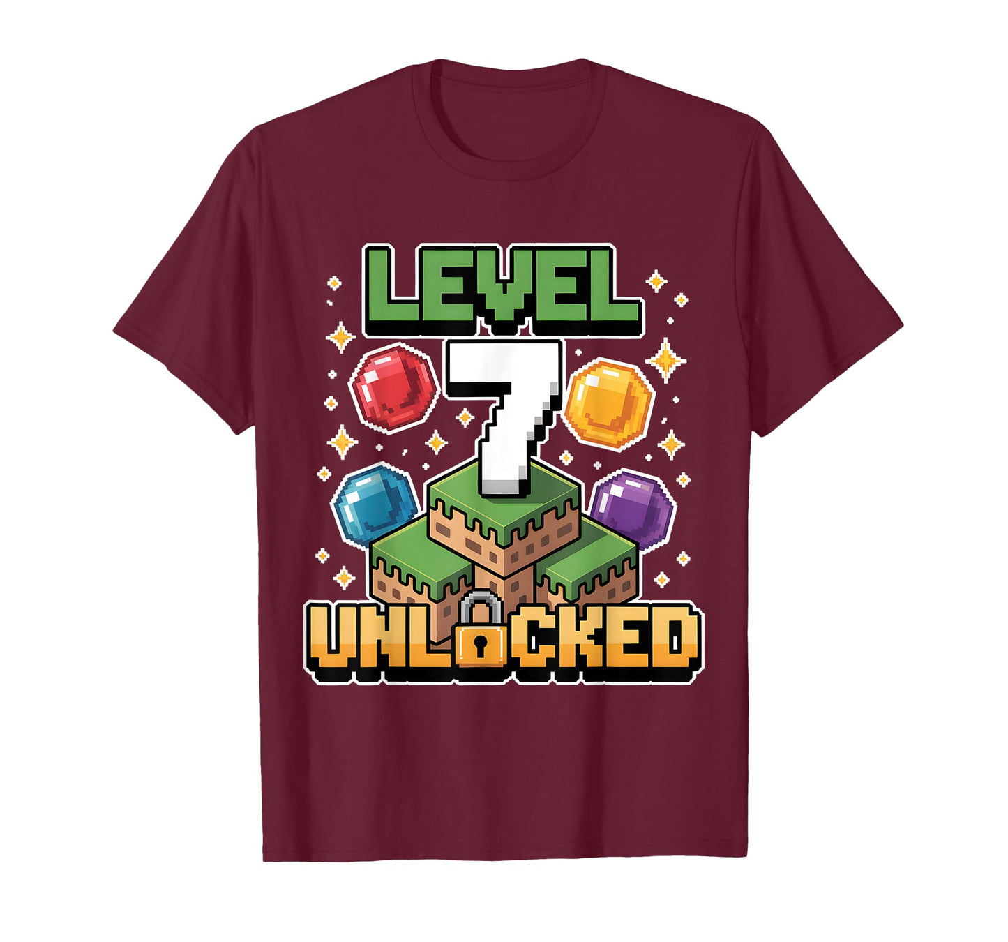 Pixel Gaming 7 Year Old Video Game 7th Birthday Boys Kids T-Shirt