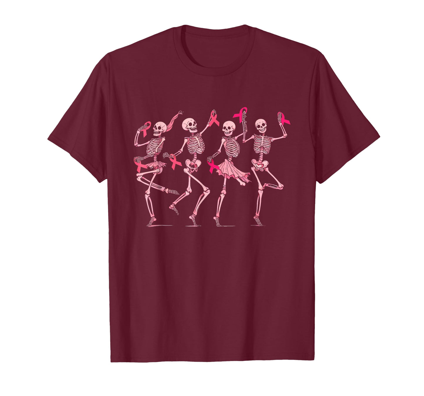 Skeleton Dancing Pink Ribbon Breast Cancer Awareness Support T-Shirt