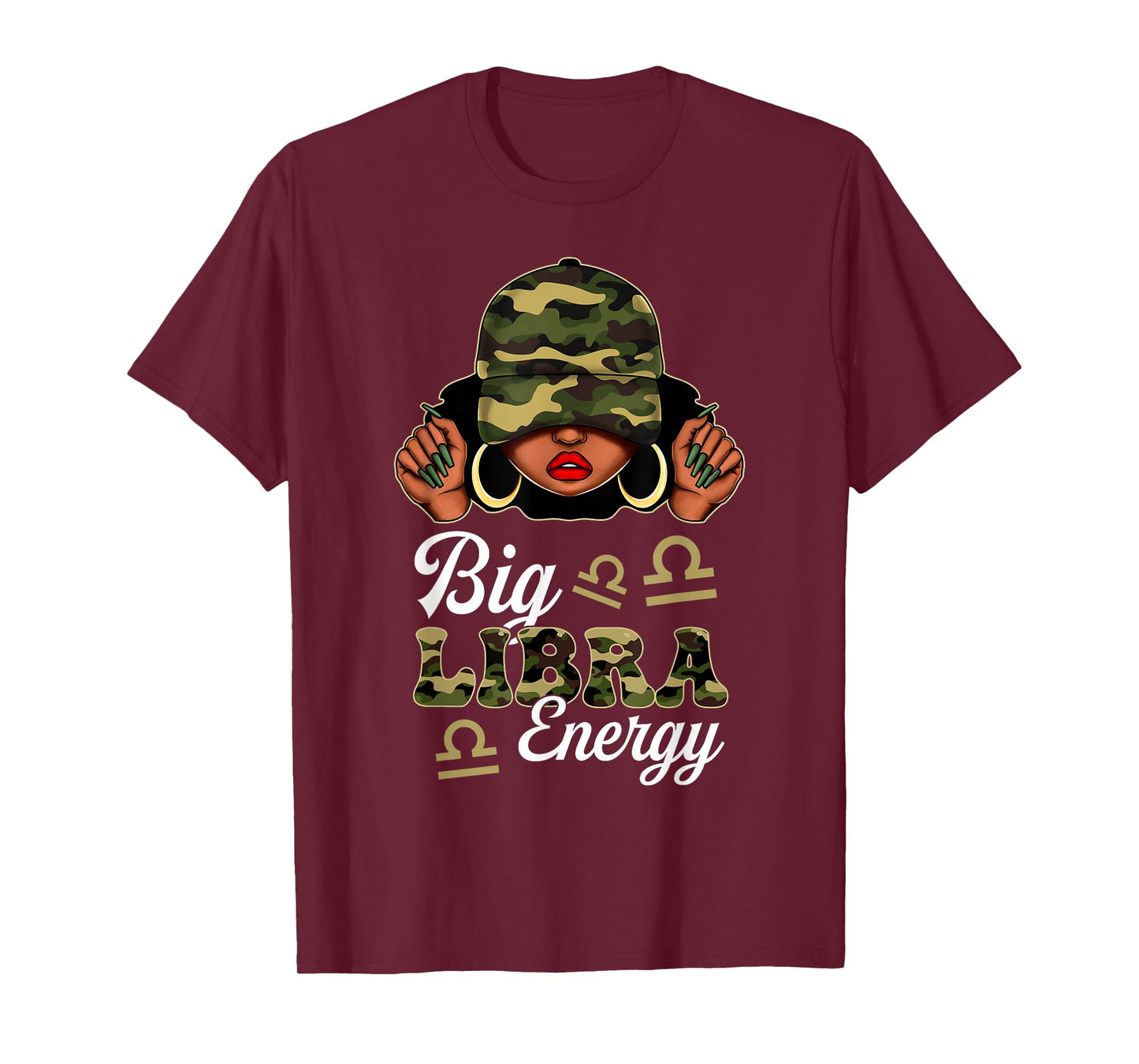 Big Libra Energy Black Woman Camouflage Zodiac Sign T-Shirt