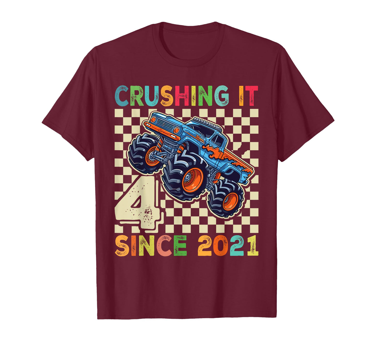 Birthday Monster Truck 4 year Old Boys 4th Party Born 2021 T-Shirt