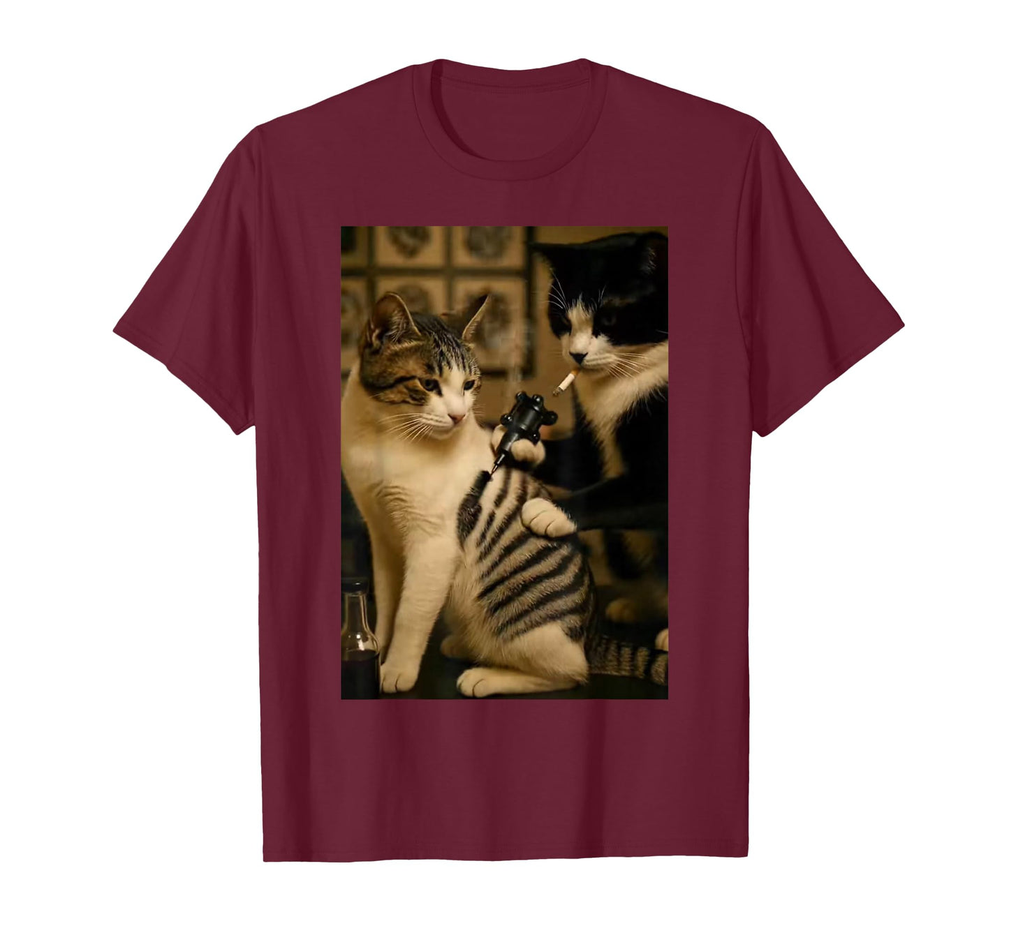 Vintage Cigarette Cat Smoking Tattoo Inked Artist Funny Meme T-Shirt