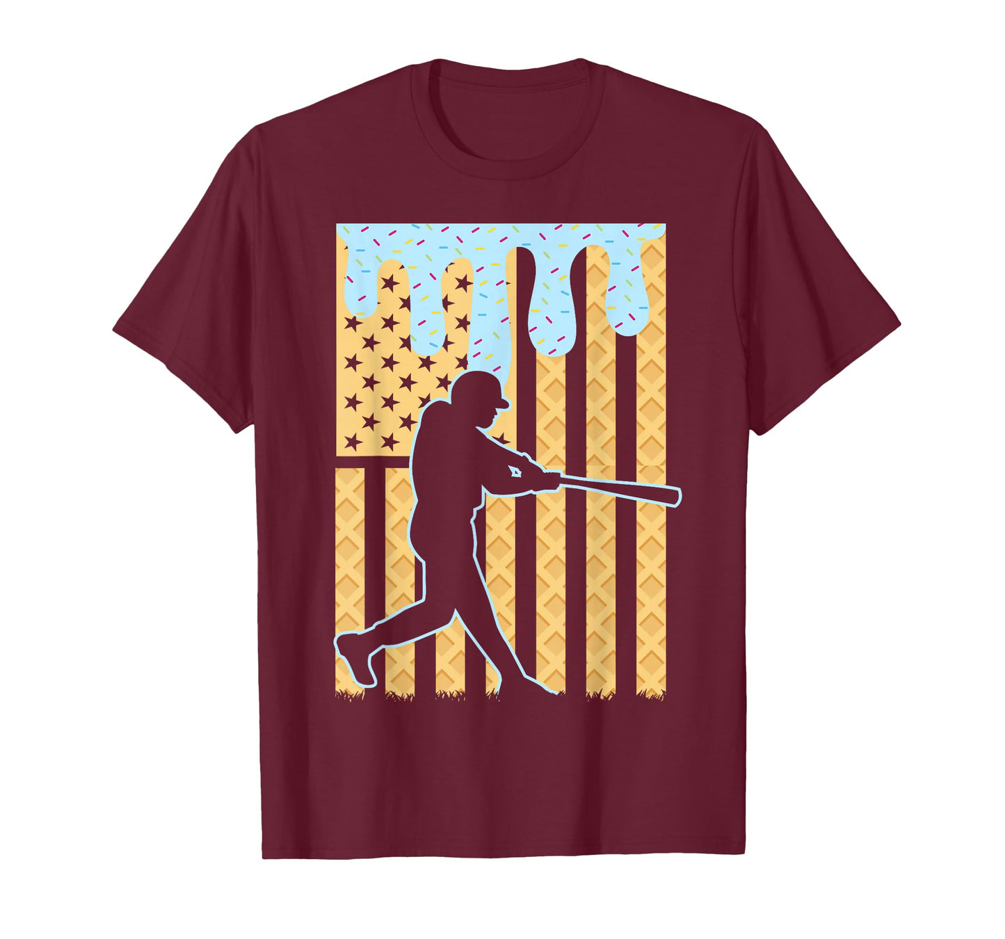 Baseball Drip Boys Dripping Ice Cream Baseball American Flag T-Shirt