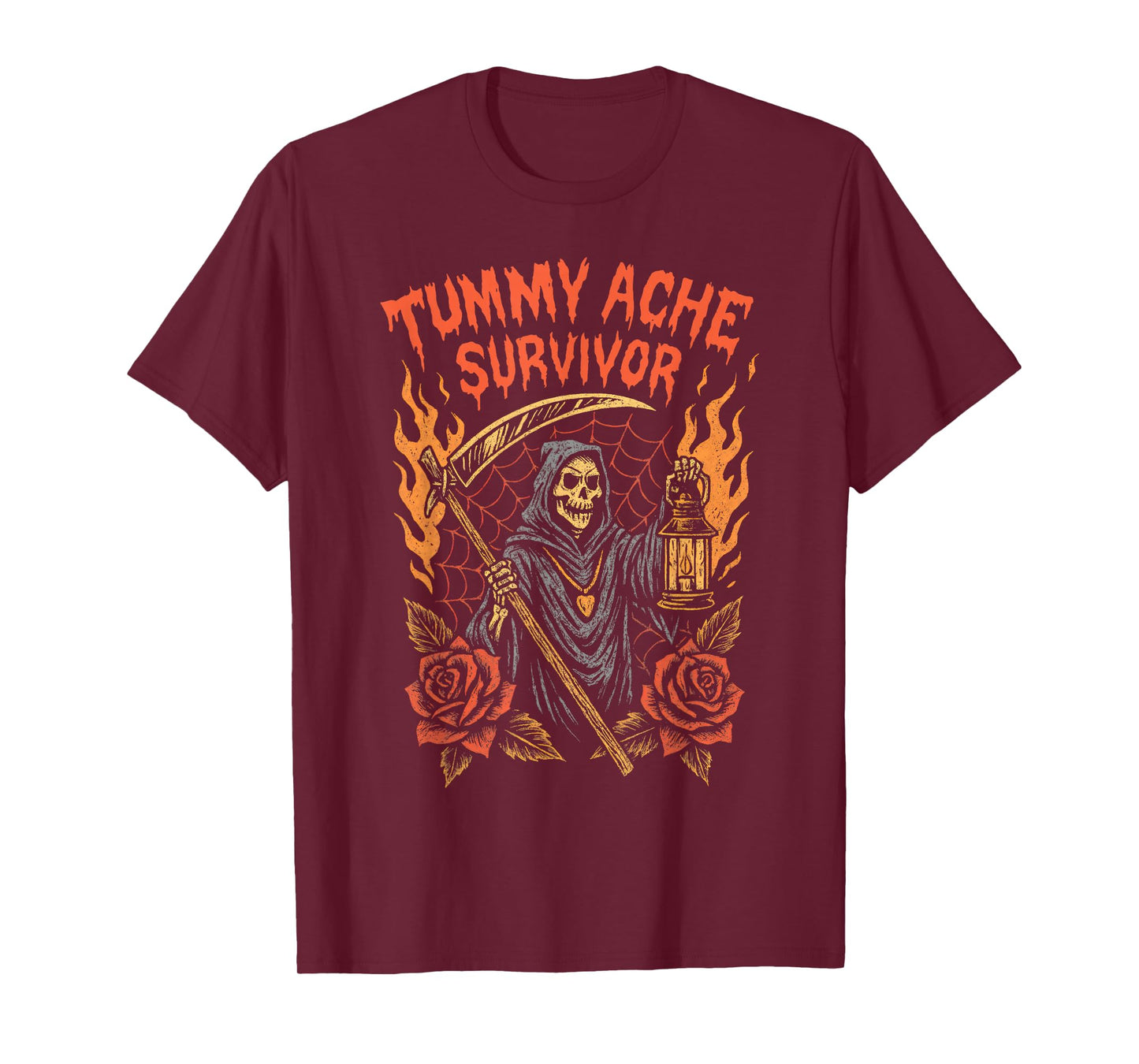 Tummy Ache Survivor Grim Reaper My Tummy Hurts Stomach Ache T-Shirt
