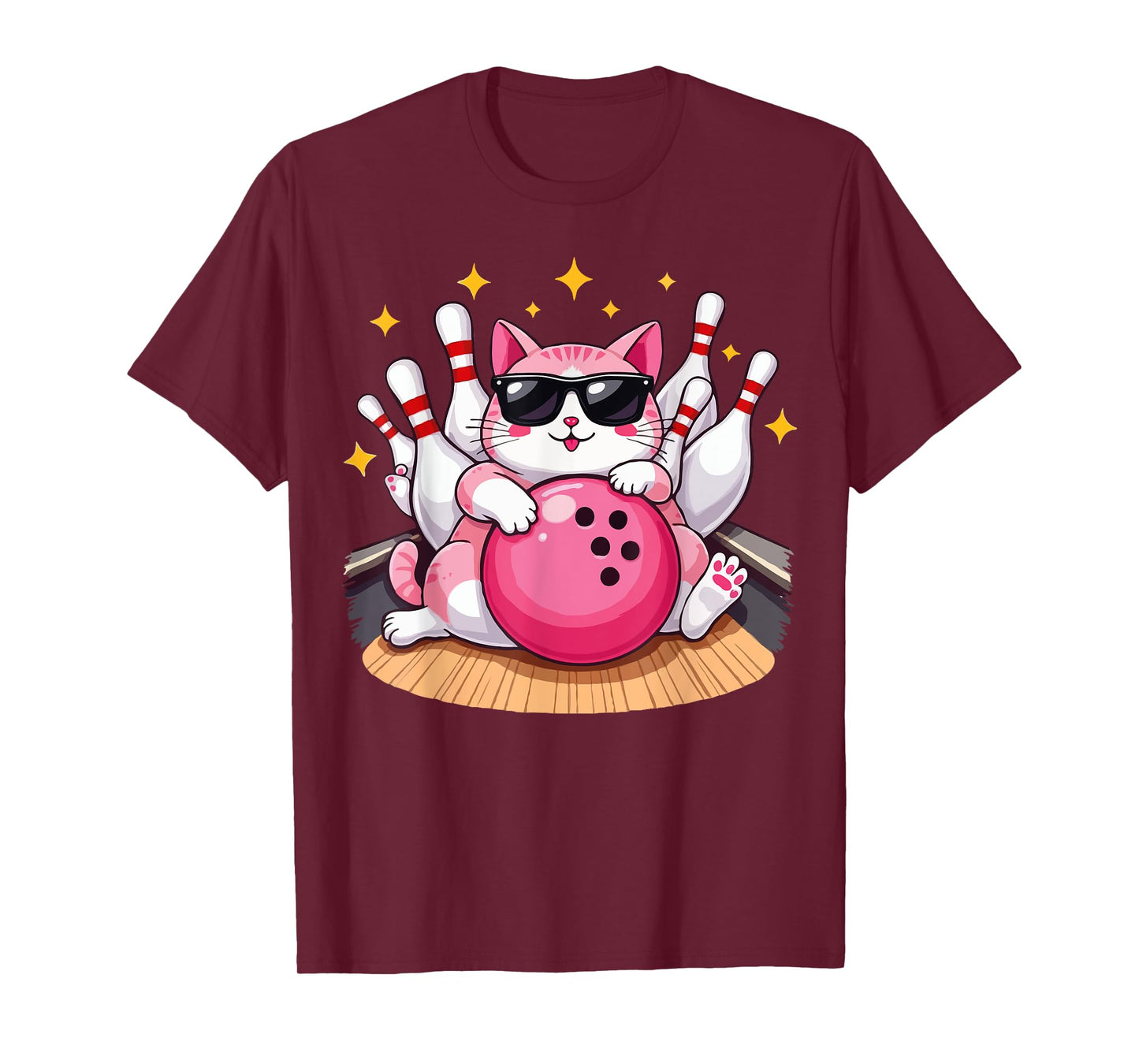 Cute Cat With Sunglasses Cat Playing Bowling For men women T-Shirt