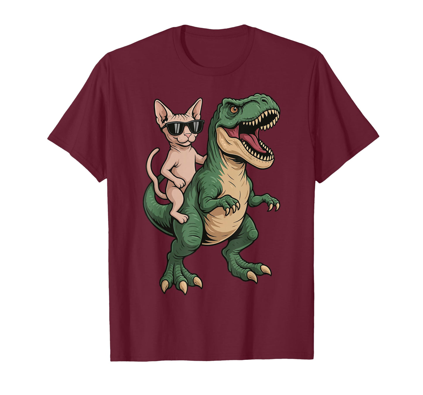 Sphynx Cat Riding T-Rex T-Shirt
