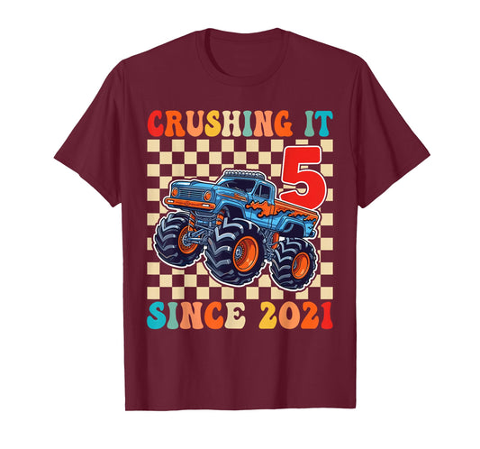 Birthday Monster Truck 5 Year Old Boys 5th Party Born 2021 T-Shirt