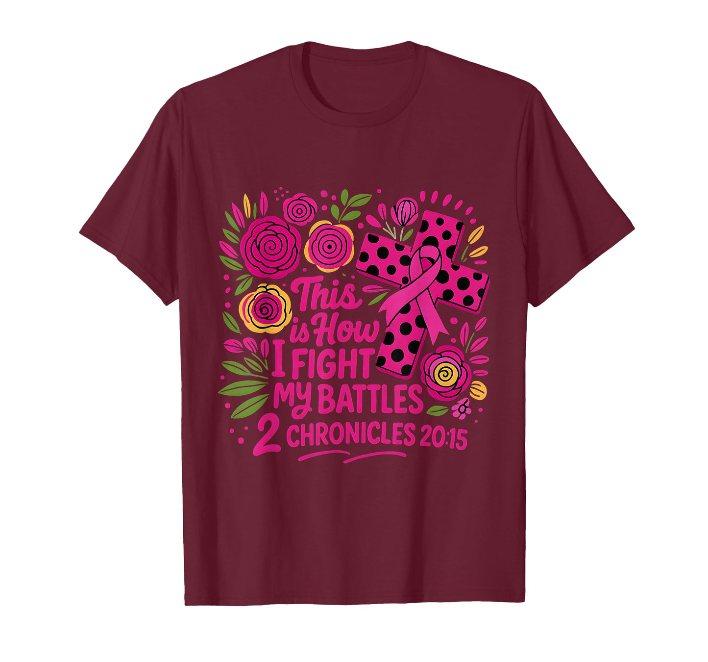 Faith Cross Ribbon Floral Design Inspirational Scripture T-Shirt