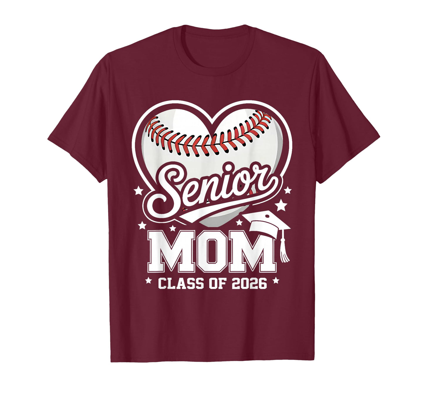 Proud Senior Mom Class of 2026 Baseball Graduation Heart Mom T-Shirt