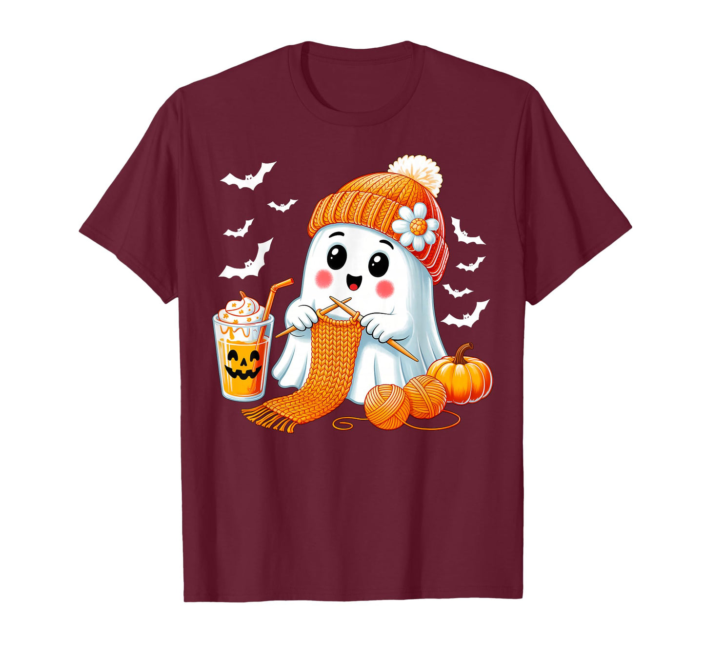 Ghost Crochet Crocheting Knitting Coffee Women Halloween T-Shirt