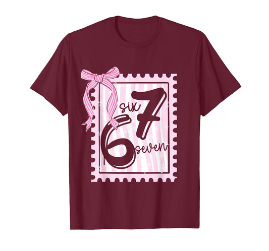 Six Seven Coquette Bow 67 Meme Gen Alpha Joke Viral Number T-Shirt