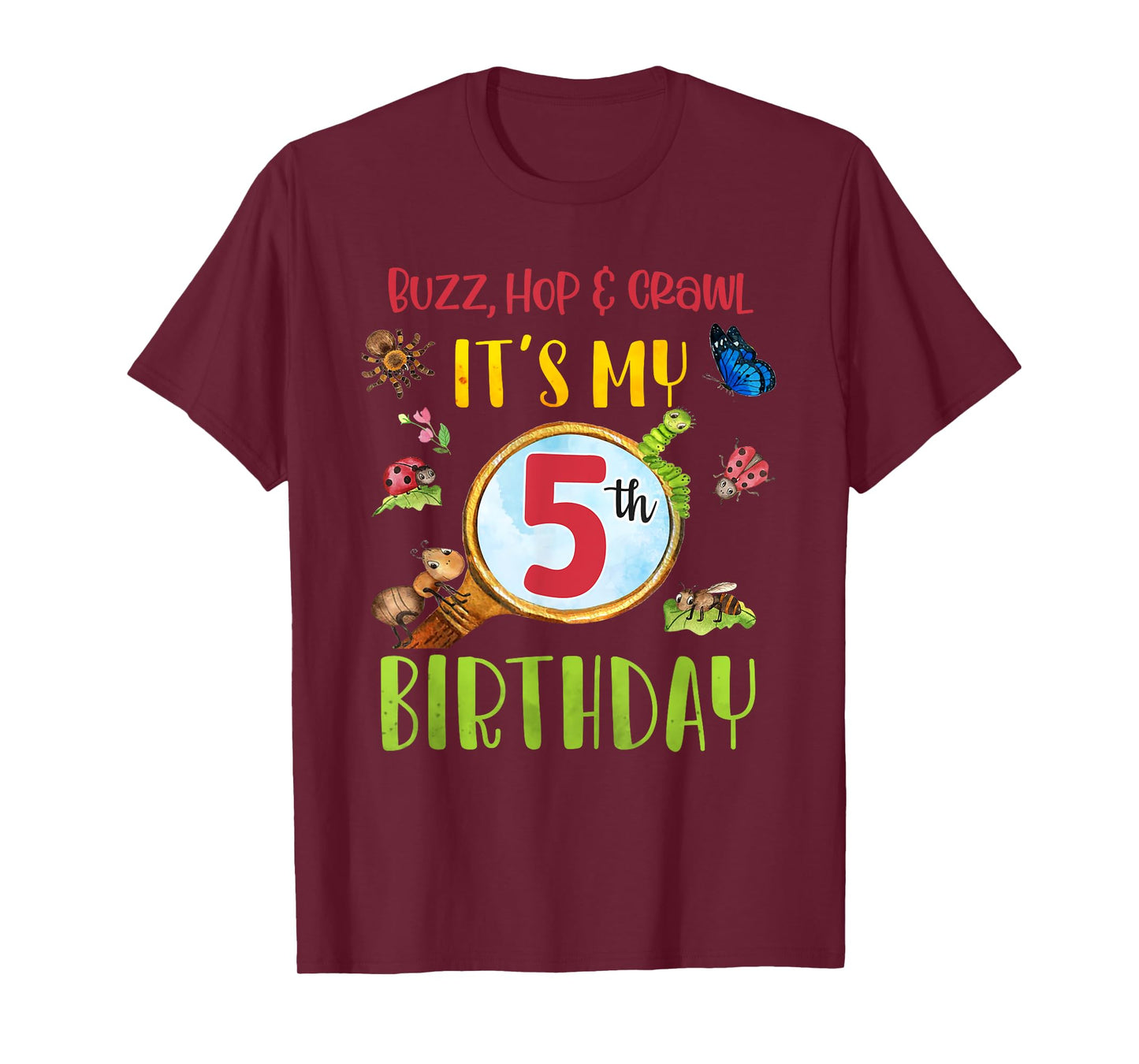 Buzz Hop & Crawl It's My 5th Birthday Bug Insects Themed T-Shirt