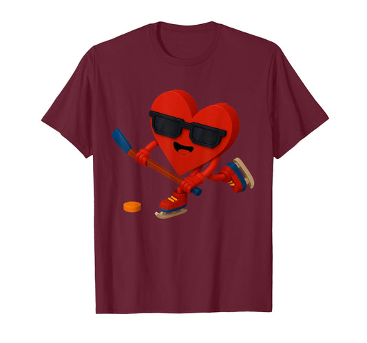 Ice Hockey Valentines Day Cute Funny Heart Love Boys Kids T-Shirt