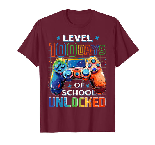 Level 100 Days of School Unlocked Gamer Video Games Boy Kids T-Shirt
