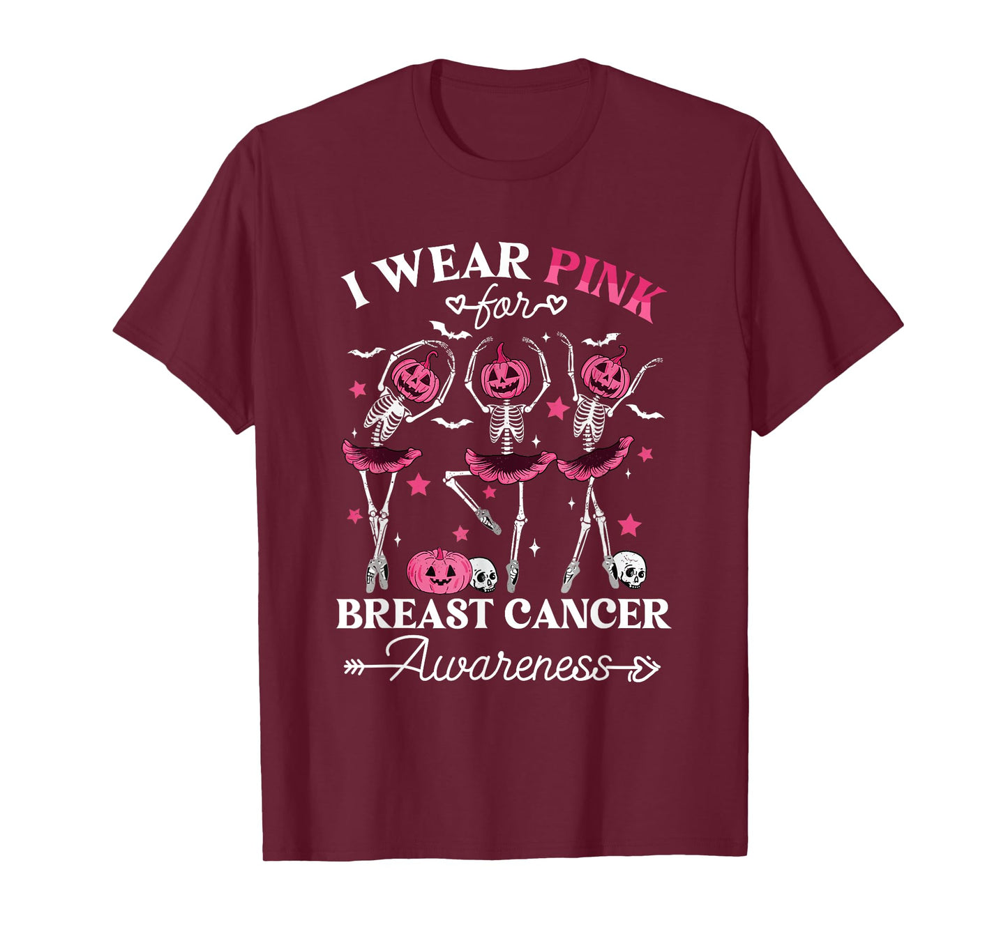 Skeleton Halloween I Wear Pink for Breast Cancer Awareness T-Shirt