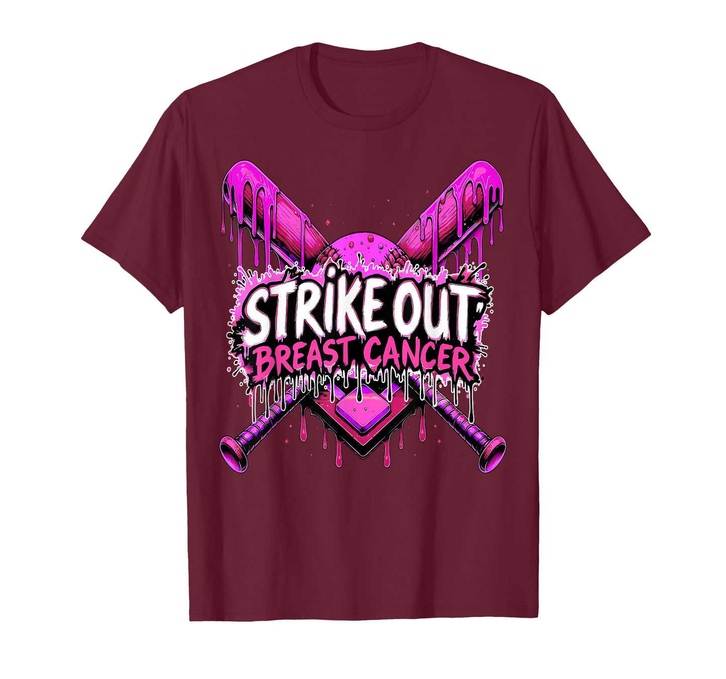 Strike Out Breast Cancer Baseball Softball Drip Home Plate T-Shirt
