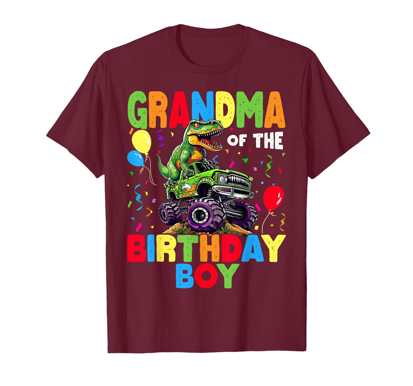 Grandma Of The Birthday Boy Dinosaur T-Rex Monster Truck T-Shirt