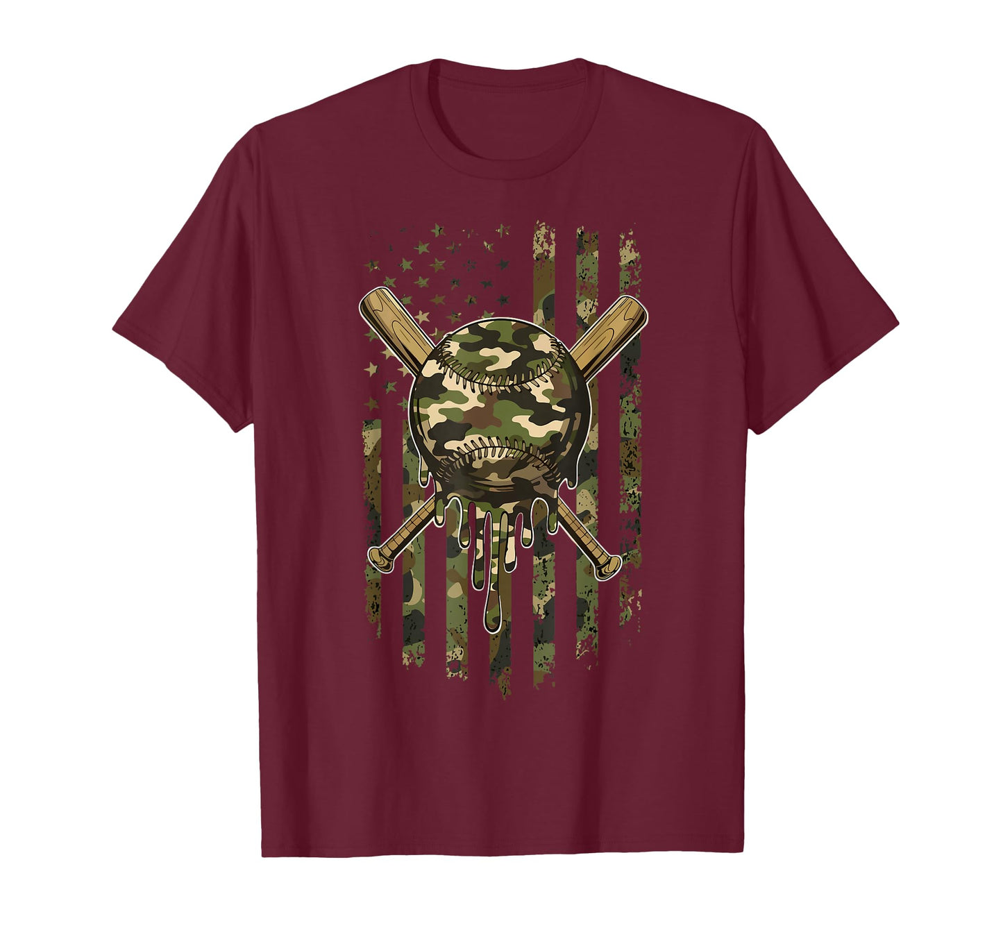 Ice Cream Baseball Drip for Boys Camo USA Flag Camouflage T-Shirt
