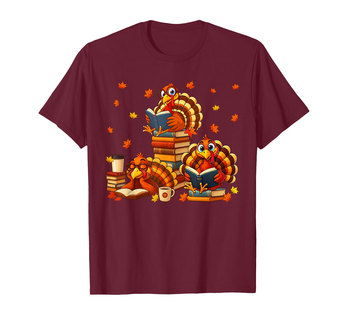 Funny Turkey Read Books Reading Fall Thanksgiving Teacher T-Shirt