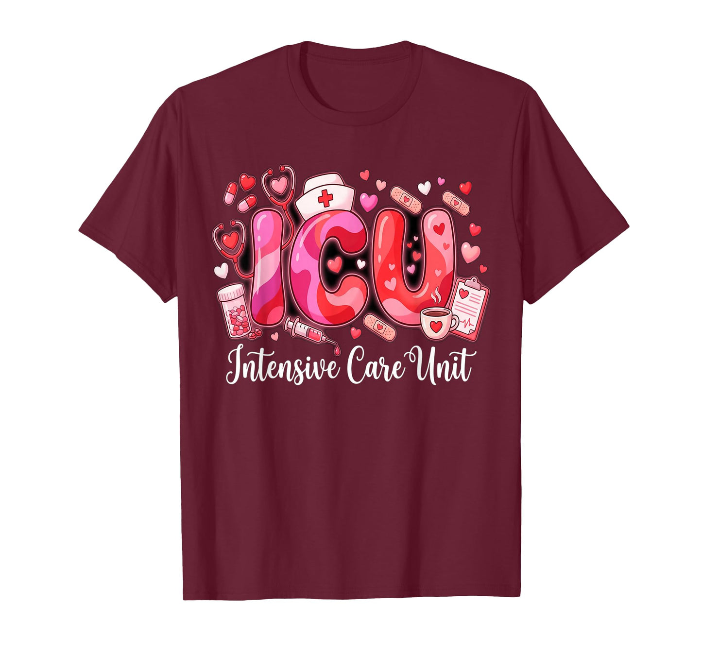 Cute Hearts ICU Valentine Nurse Valentines Day Shirt Nurses T-Shirt