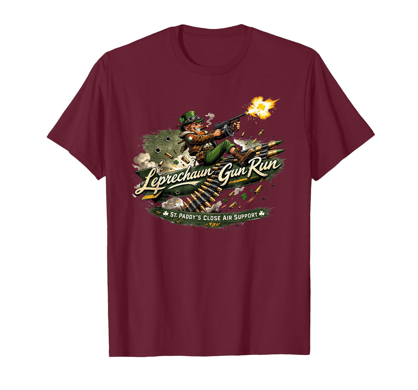 Leprechaun Gun Run Funny Irish Military Design T-Shirt