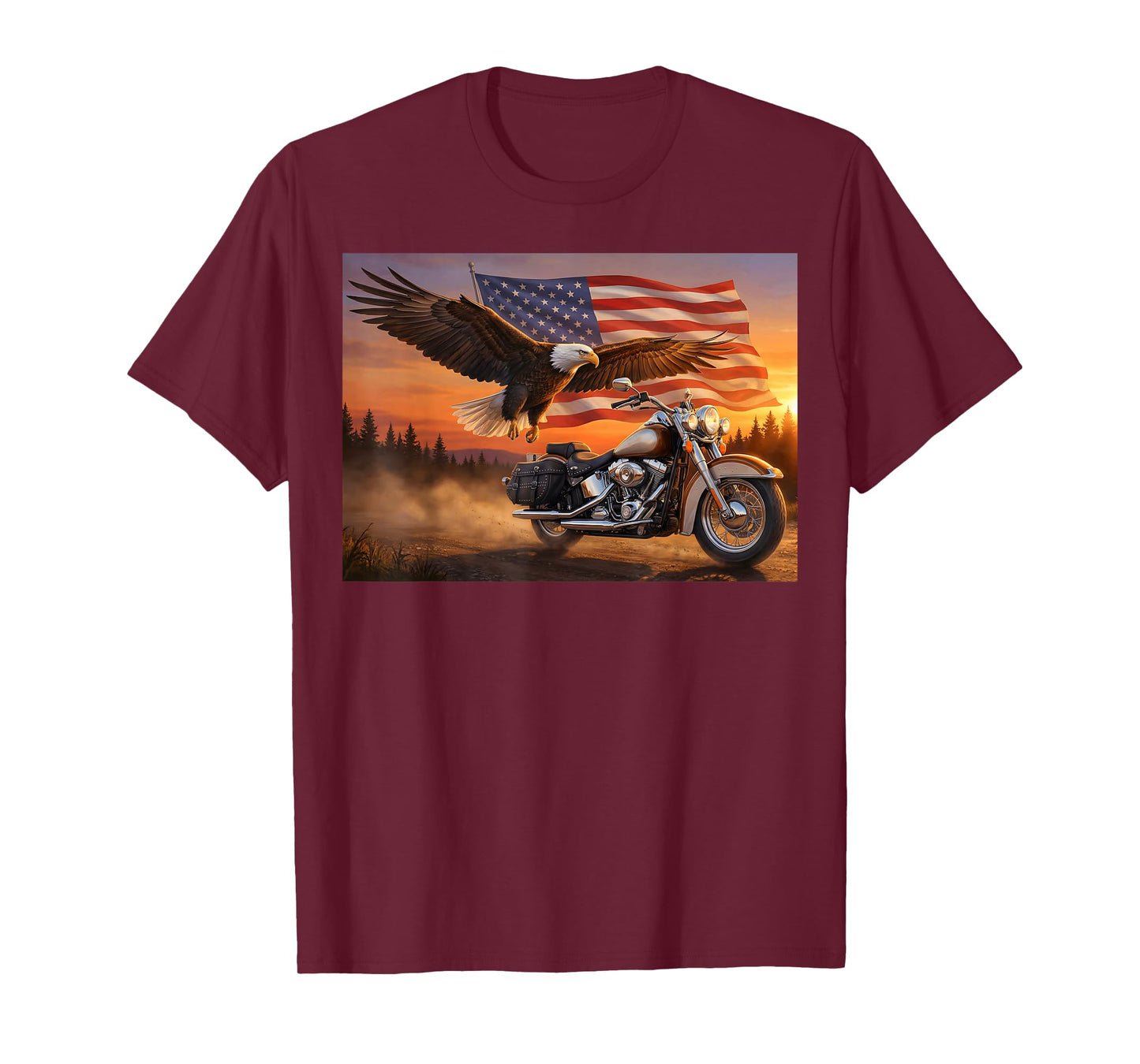 American Flag Motorcycle USA Flag Biker Retro T-Shirt