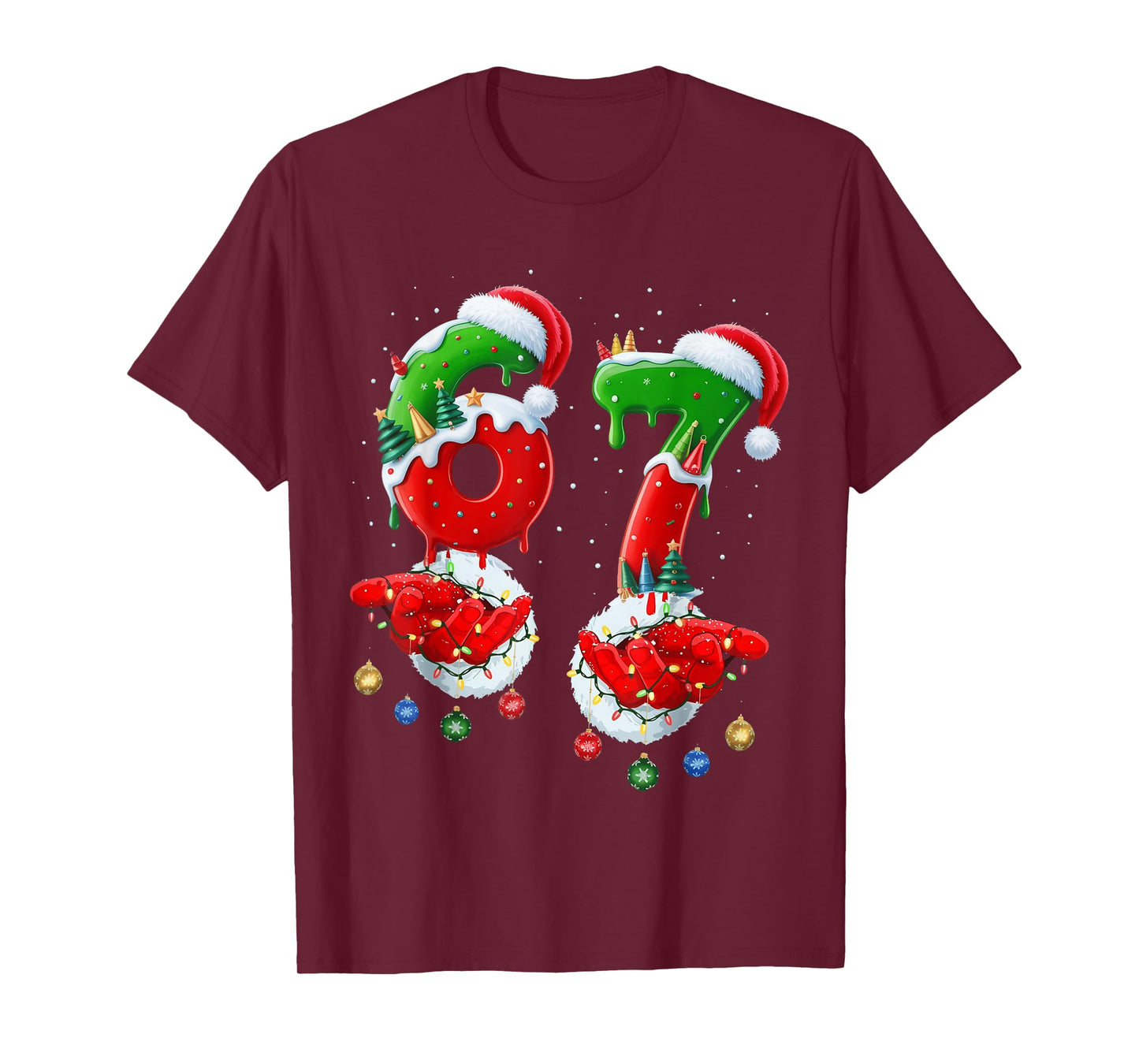 Six Seven 67 Meme 6 7 Christmas Santa Hand T-Shirt